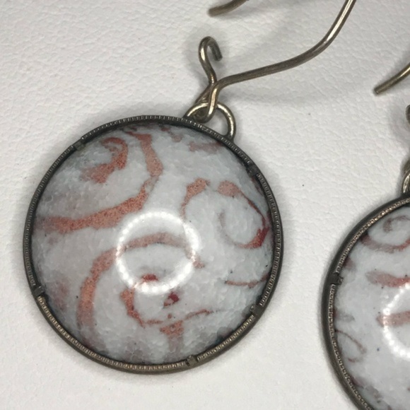Handmade Enamel and Oxidized Sterling Dangle Earrings - Picture 4 of 6